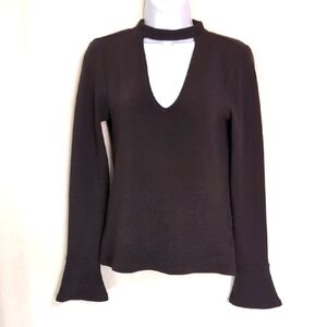 Black Swan Black Knit Bell Sleeve Vneck Cutout Keyhole Size Small